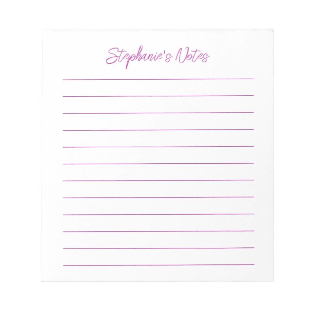  Script Elegant Dark Pink Lined Personalized Anteckningsblock (Framsida)