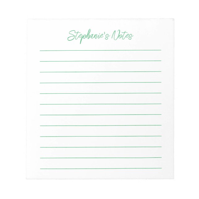  Script Elegant Green Lined Personalized Anteckningsblock (Framsida)
