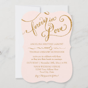 Script Elegant Guld Glitter Rosa Stripe Bröllop Inbjudningar