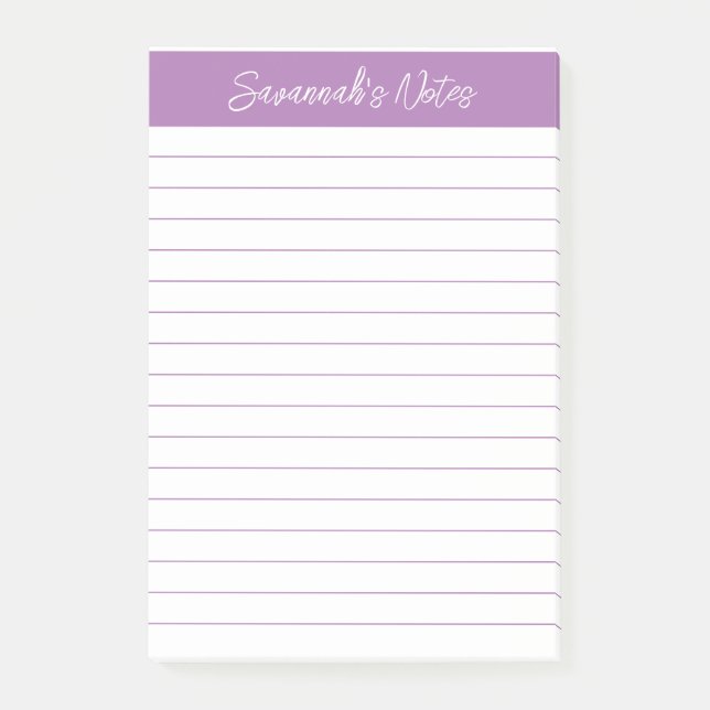 Script Elegant Lavender Lined Personalized Post-it Block (Framsida)