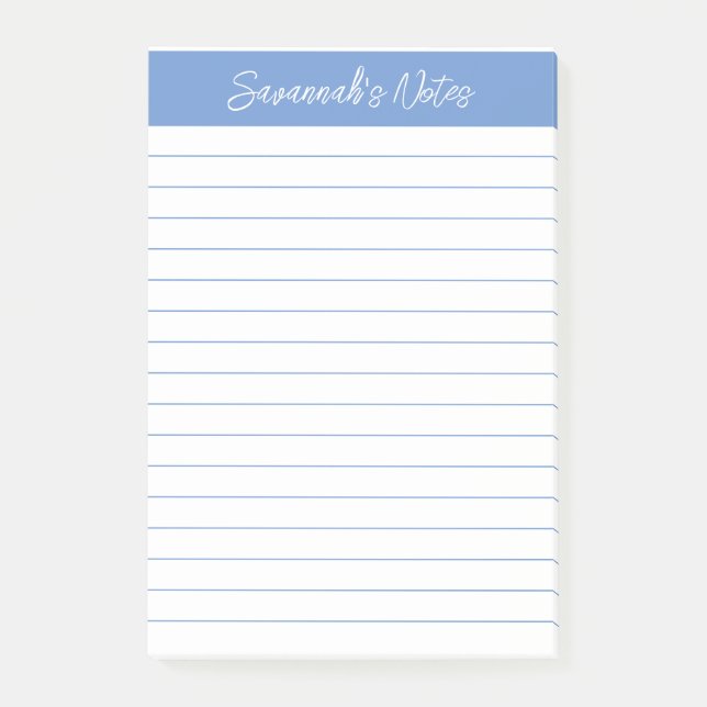 Script Elegant Light Blue Lined Personalized Post-it Block (Framsida)