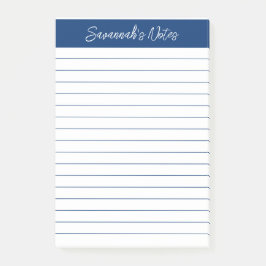 Script Elegant Navy Blue Lined Personalized Post-it Block