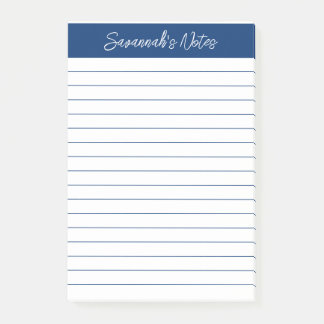 Script Elegant Navy Blue Lined Personalized Post-it Block