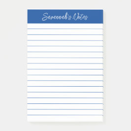 Script Elegant Navy Blue Lined Personalized Post-it Block