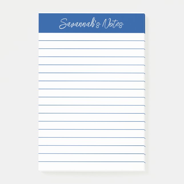 Script Elegant Navy Blue Lined Personalized Post-it Block (Framsida)