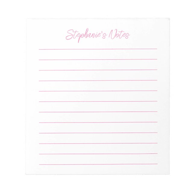  Script Elegant Pink Lined Personalized Anteckningsblock (Framsida)