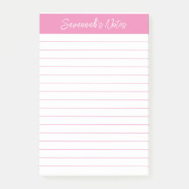 Script Elegant Pink Lined Personalized Post-it Block
