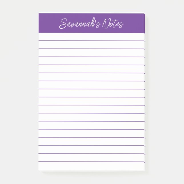 Script Elegant Purple Lined Personalized Post-it Block (Framsida)