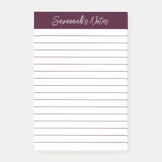 Script Elegant Red Brown Lined Personalized Post-it Block (Framsida)