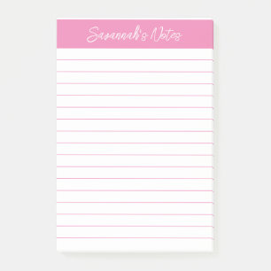 Script Elegant Rosa Linjerad Personlig Post-it Block