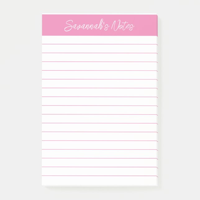Script Elegant Rosa Linjerad Personlig Post-it Block (Framsida)