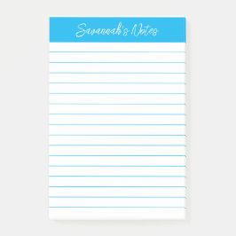 Script Elegant Sky Blue Lined Personalized Post-it Block