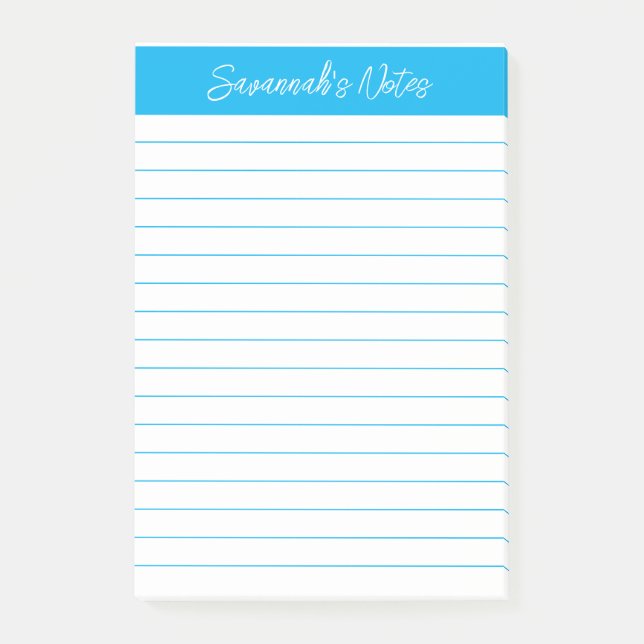 Script Elegant Sky Blue Lined Personalized Post-it Block (Framsida)