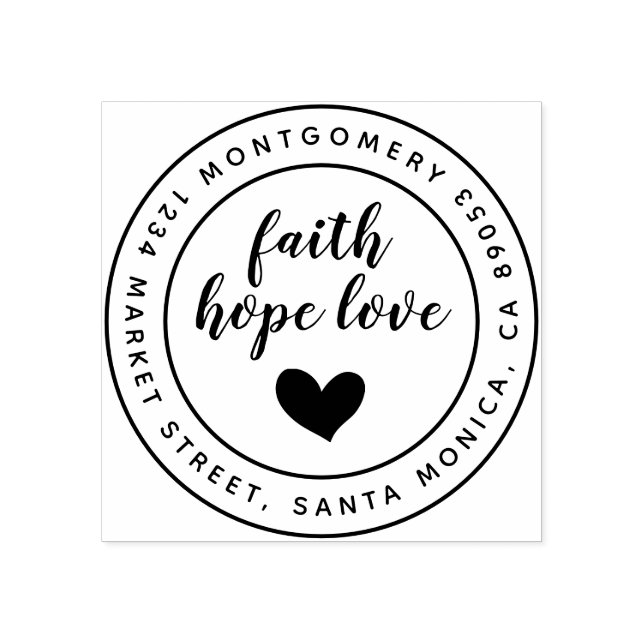 Script Faith Hope Kärlek Round Namn & Returadress Stämpel (Tryck)