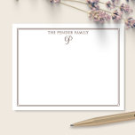 Script Familj Initial Monogram Brun Brevpapper Anteckningskort<br><div class="desc">Denna design har en tunn dubbel ram med plats för ett namn och ett vackert initialbokstavsmonogram högst upp. Klicka på knappen Anpassa om du vill ändra designelementen och/eller modifiera texten ytterligare! Variationer av denna design, fler färger och matchande produkter finns i vår butik, zazzle.com/store/doodlelulu. Kontakta oss om du vill ha...</div>