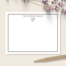 Script Familj Initial Monogram Brun Brevpapper Anteckningskort