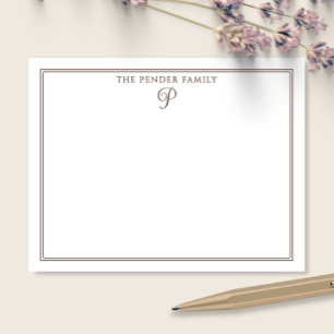 Script Familj Initial Monogram Brun Brevpapper Anteckningskort