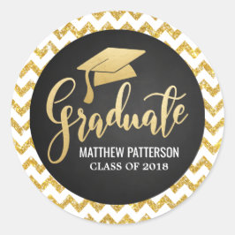Script Faux Gold Foil Student Hat Glitter Chevron Runt Klistermärke