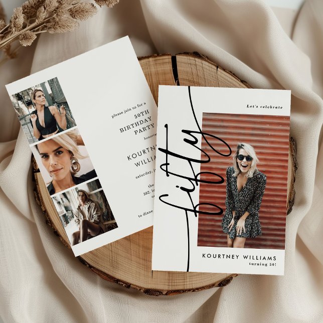 Script Fifty 4 Photo Collage 50th Birthday Inbjudningar (Skapare uppladdad)