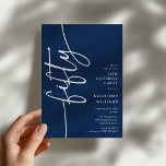 Script Fifty' 50-årsfirande Inbjudningar<br><div class="desc">Fira din stora 50-årsdag med stil med vår 'Elegant Script 50-års inbjudan.' Denna inbjudan utstrålar sofistikering med sin eleganta skrivstil,  där ordet 'fifty' löper upp på sidan. Dessutom låter vår lättanpassade mall dig lägga till dina egna evenemangsuppgifter utan problem. Säg adjö till krångel och hej till en oförglömlig fest.</div>