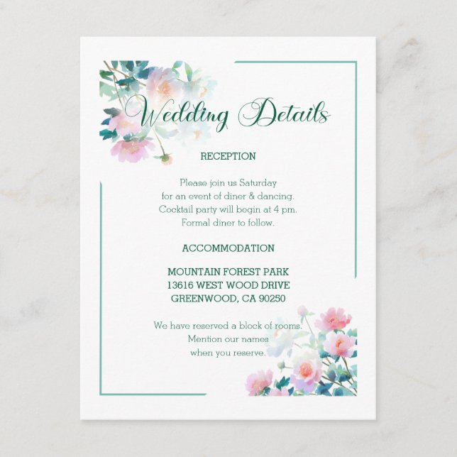 Script Font Pastel Garden Flowers Wedding Tilläggskort (Framsida)
