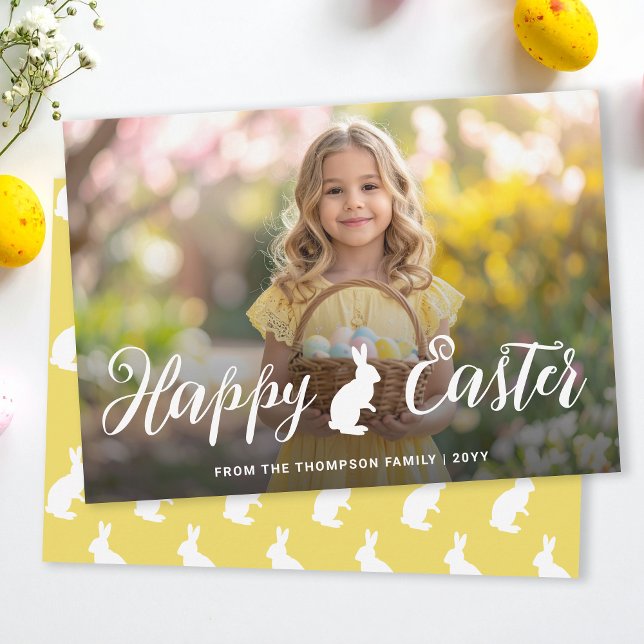 Script Font With Bunny Motif Easter Photo Template Kort (Skapare uppladdad)