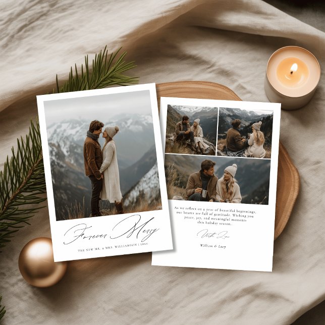 Script Forever Merry Newlywed Wedding Photo Julkort (Skapare uppladdad)