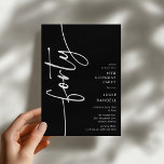 Script Forty' 40th Birthday Inbjudningar<br><div class="desc">Celebrate your milestone 40th birthday in style with our 'Elegant Script 40th Birthday Invitation.' This invitation exudes sophistication with its elegant script typography, showcasing the word 'forty' running up the side. Plus, our easy-to-customize template allows you to add your own event details effortlessly. Say goodbye to fuss and hello to...</div>