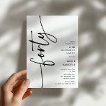 Script Forty' 40th Birthday Inbjudningar<br><div class="desc">Celebrate your milestone 40th birthday in style with our 'Elegant Script 40th Birthday Invitation.' This invitation exudes sophistication with its elegant script typography, showcasing the word 'forty' running up the side. Plus, our easy-to-customize template allows you to add your own event details effortlessly. Say goodbye to fuss and hello to...</div>