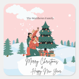 Script God jul & Gott nytt år träd Fyrkantigt Klistermärke