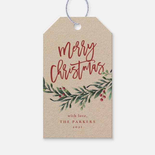 Script god jul gren med bärgåva presentetikett (Framsidan)