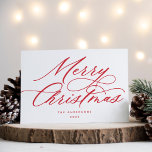 Script God jul Red Helgkort<br><div class="desc">Den här snyggten och det moderna julkortet har en elegant av det moderna kalligrafiskriptet i rött. Lägg till en egen förtryckt text på insidan eller ta helt enkelt bort exempeltexten till behållan tom för din egen handskrivna anteckning.</div>