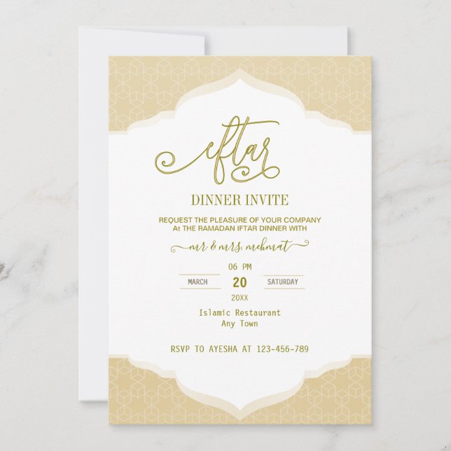 Script Gold and white ramadan Iftar Invitation Inbjudningar (Framsida)