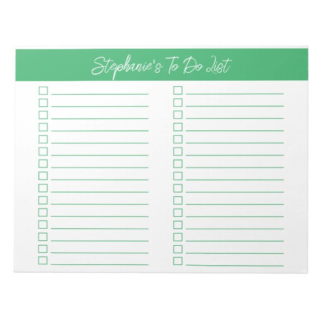 Script Green 8.5x11 Two Column Checklist Anteckningsblock (Framsida)