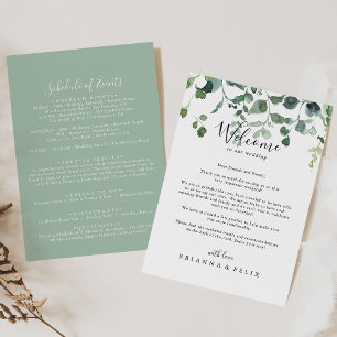 Script Grönt Foliage Bröllop Welcome Brev