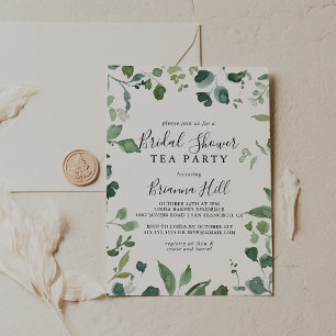 Script Grönt Foliage Möhippa Tea Party Inbjudningar