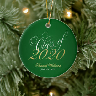 Script Grönt Guld Class för 2020 Studenten Julgransprydnad Keramik