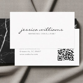 Script Handwritten White Minimalist QR Code Visitkort