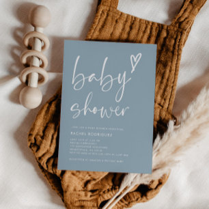 Script Heart Dusty Blue Boy Baby Shower Inbjudningar
