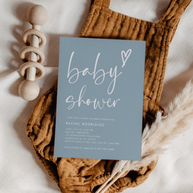 Script Heart Dusty Blue Boy Baby Shower Inbjudningar (Skapare uppladdad)