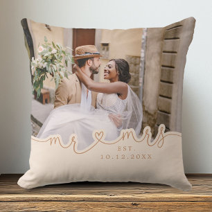 Script Heart Photo Bröllop Pillow Kudde
