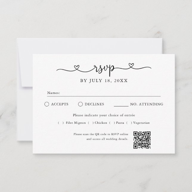 Script Heart QR-kod Foto Off White RSVP OSA Kort (Framsida)