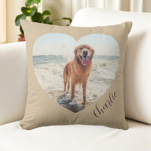 Script Husdjur Hjärta Foto Modern Personlig Hund Kudde