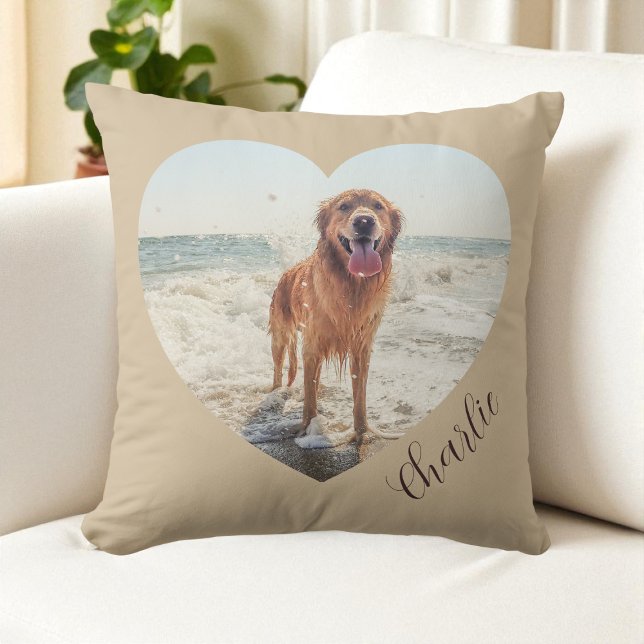 Script Husdjur Hjärta Foto Modern Personlig Hund Kudde (Script Pet Heart Photo Modern Personalized Dog Throw Pillow)