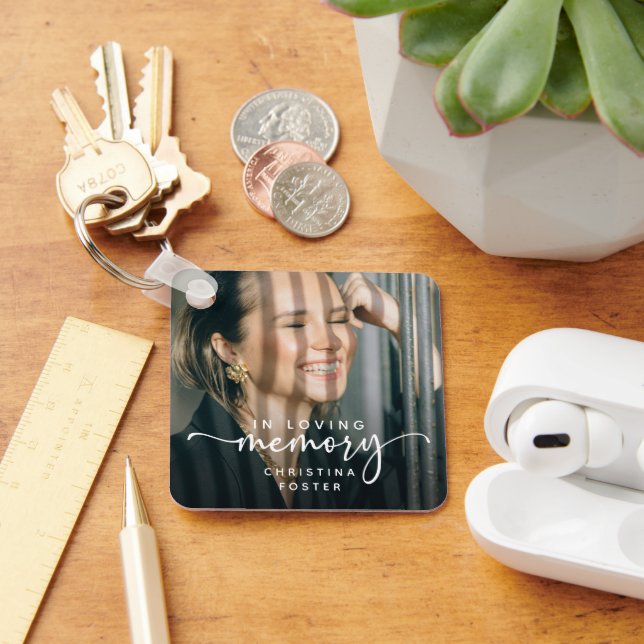 Script In Loving Memory Photo Memorial Nyckelring (Skrivbord)