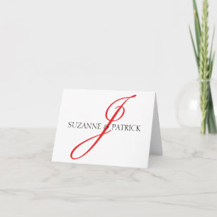 Script J Monogram Brevkort (Röd / Svart) Tack Kort
