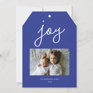Script Joy Modern Blå Personlig Foto Julkort