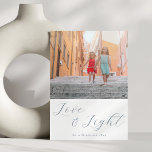 Script Kärlek Light Simple Hanukkah 2 Blue Photo Julkort<br><div class="desc">Skriptljus enkelt Hanukkah 2-blått foto-Helgdag</div>