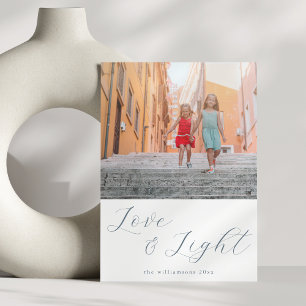 Script Kärlek Light Simple Hanukkah 2 Blue Photo Julkort