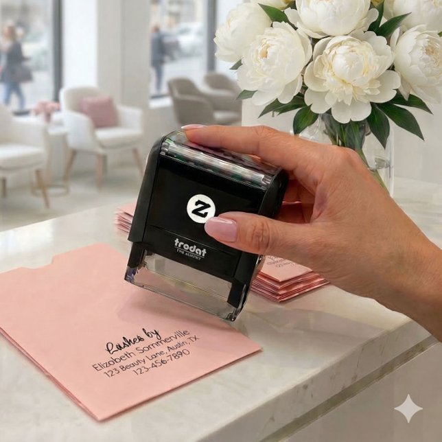 Script Lash Tech Namn Returadress Telefon Självfärgande Stämpel (Skapare uppladdad)